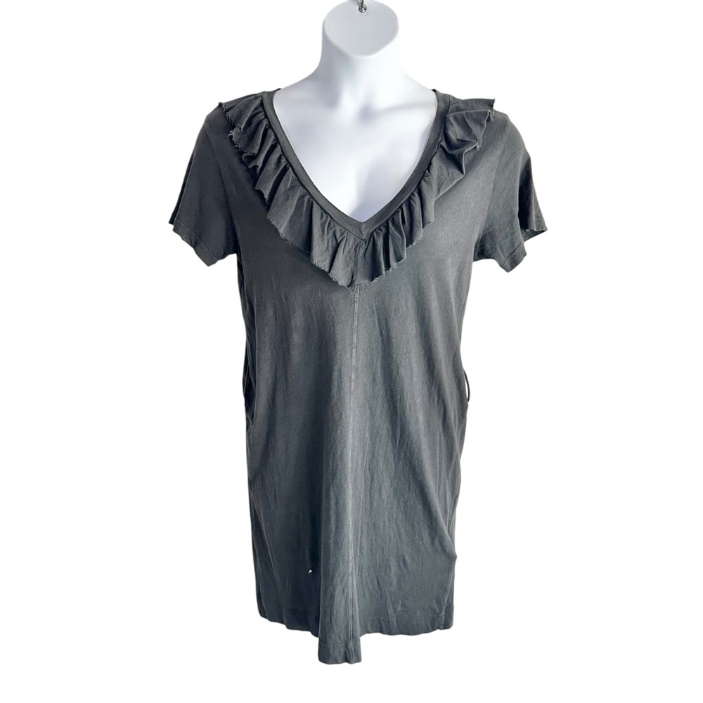 Current/Elliot Gray Short Sleeve Ruffled V-Neck T-Shirt Dress in Gray Size M